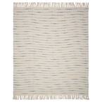 Oceanic Deep Blue / Cream 50 in. x 60 in. Stripe Woven Fringe Decorative Throw Blanket