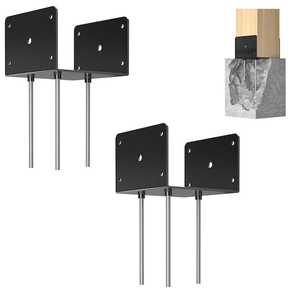 6x6 Steel Deck Post Base Concrete Holder with Anchor Rods for Pavilion Porch Railing 2 Pack