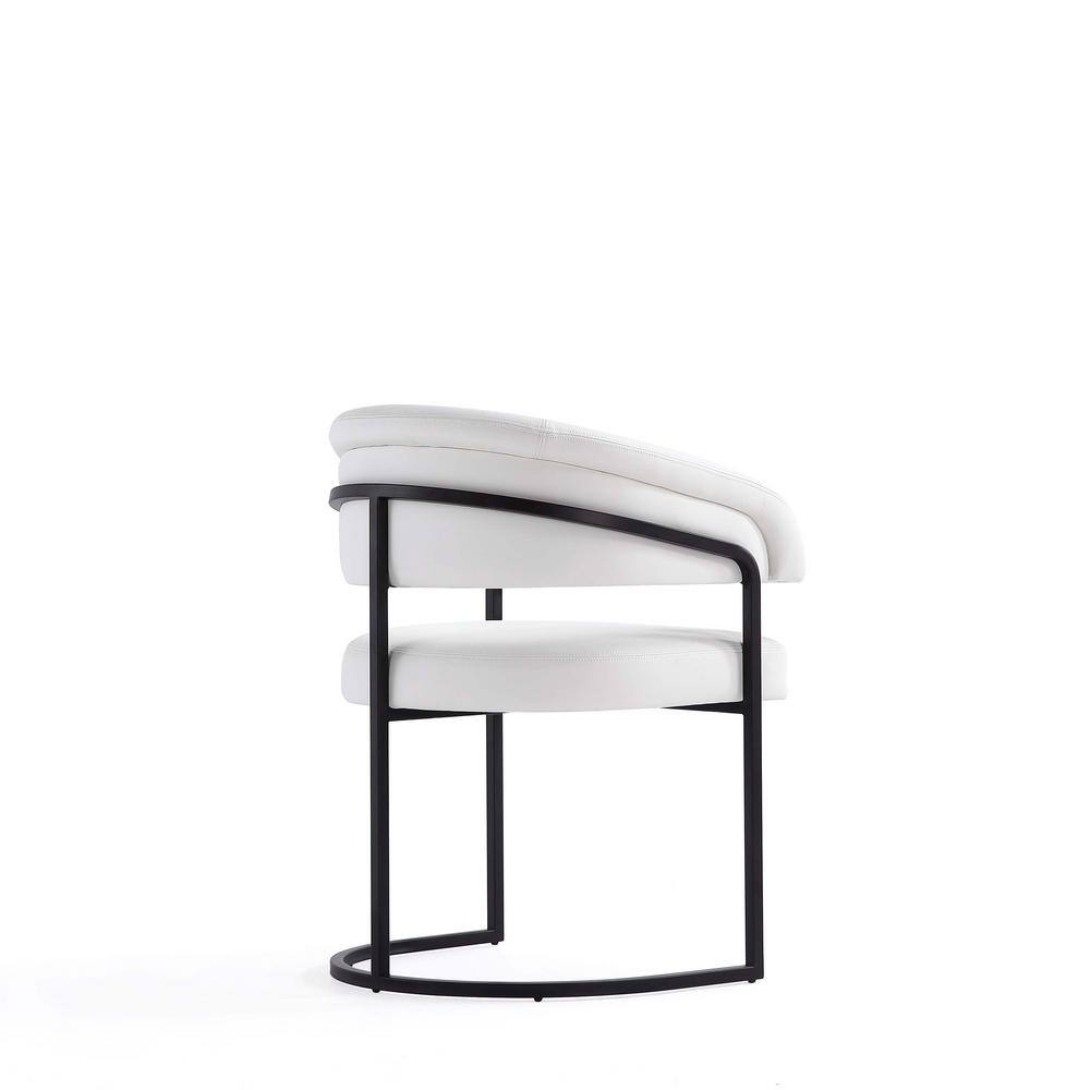 White Faux Leather Upholstered Dining Arm Chair with Metal Frame