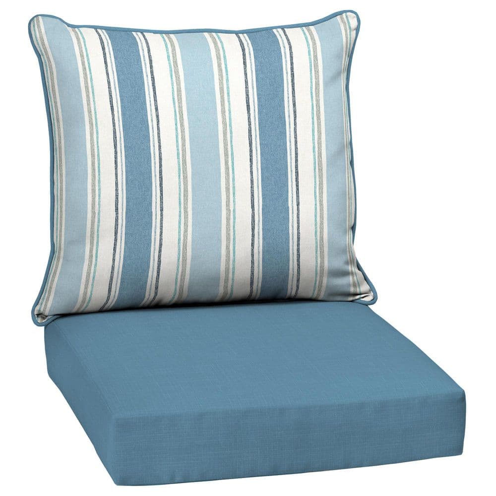 ARDEN Outdoor Deep Seat Cushion Set  24 x 24  Water Repellant  Fade Resistant  Deep Seat Bottom and Back Cushion for Chair  Sofa  and Couch  French Blue Linen Stripe