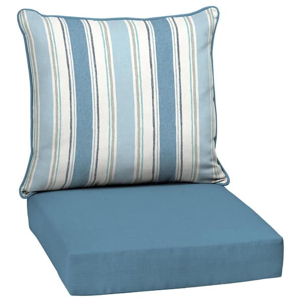 24 in. x 24 in. 2-Piece Deep Seating Outdoor Lounge Chair Cushion in French Blue Linen Stripe