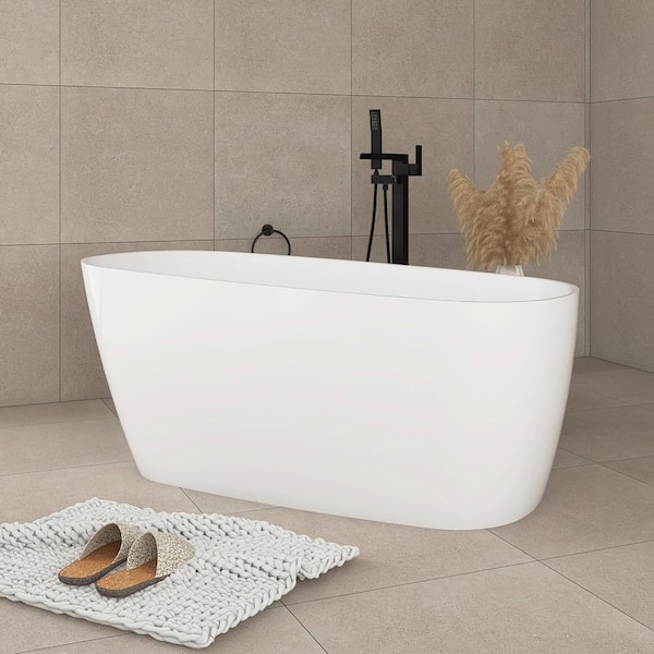 Unbranded 59 in. x 28 in. Soaking Bathtub with Reversible Drain in Glossy White