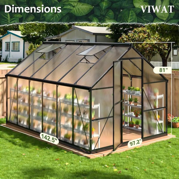 VIWAT 8 ft. W x 12 ft. D Greenhouse for Outdoors, Polycarbonate