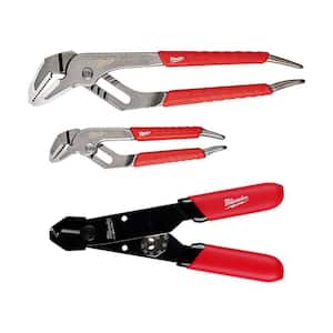 6 in. and 10 in. Straight-Jaw Pliers Set with 12-24 AWG Adjustable Compact Wire Stripper and Cutter (3-Piece)