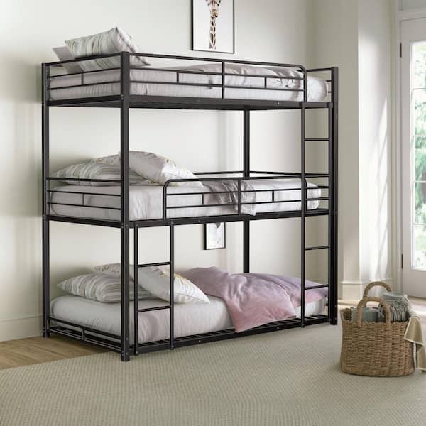 Paige Black Triple Twin Bunk Bed with Full Metal Construction