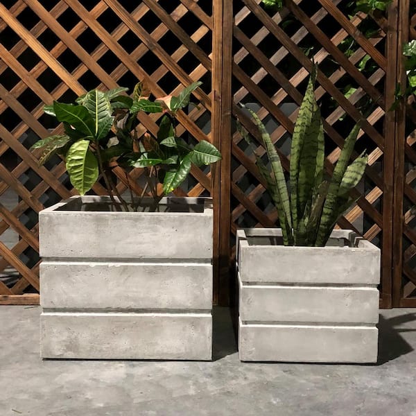 DurX-litecrete Lightweight Light Grey Concrete Crate Planter (2-Set)