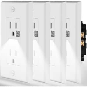 15A 125-Volt Self-Test Tamper Resistant Night Light Wall Outlet with Nightlight in White Color 4-Pack with 2 Pole 3 Wire