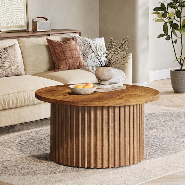 BYBLIGHT Allan 31.5 in. Brown Round Wood Coffee Table with BYBLIGHT Allan 31.5 in. Brown Round Wood Coffee Table with