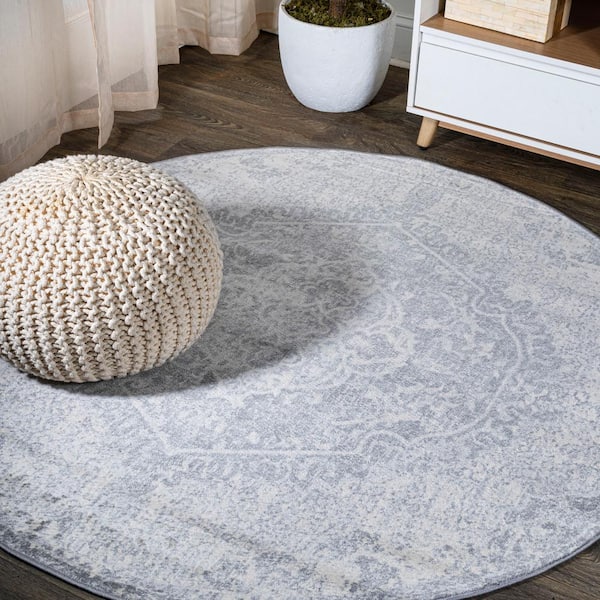 JONATHAN Y Modern Gray/Ivory 5 ft. Round Persian Vintage Medallion Area Rug