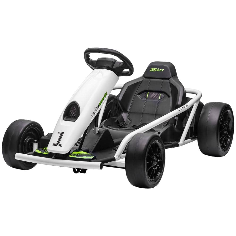 Sudzendf White 24V 8.1 MPH Electric Go Kart with Slow Start, Music, Horn Honking and Safety Belt, for 8-12 Years Old
