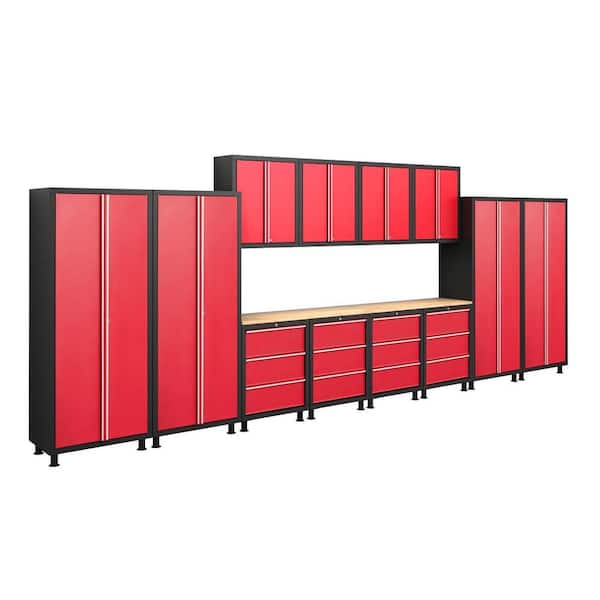 NewAge Products Bold Series 72 in. H x 224 in. W x 18 in. D 24-Guage Welded Steel Garage Cabinet Set in Red (14-Piece)