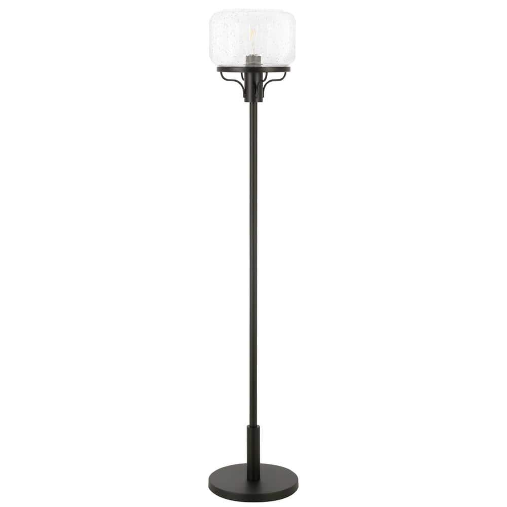 62" Black Metal Floor Lamp with Clear Seeded Glass Shade