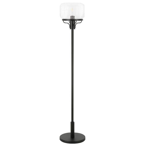 HomeRoots 62 in. Black Novelty Standard Floor Lamp With Clear Seeded Glass Globe Shade