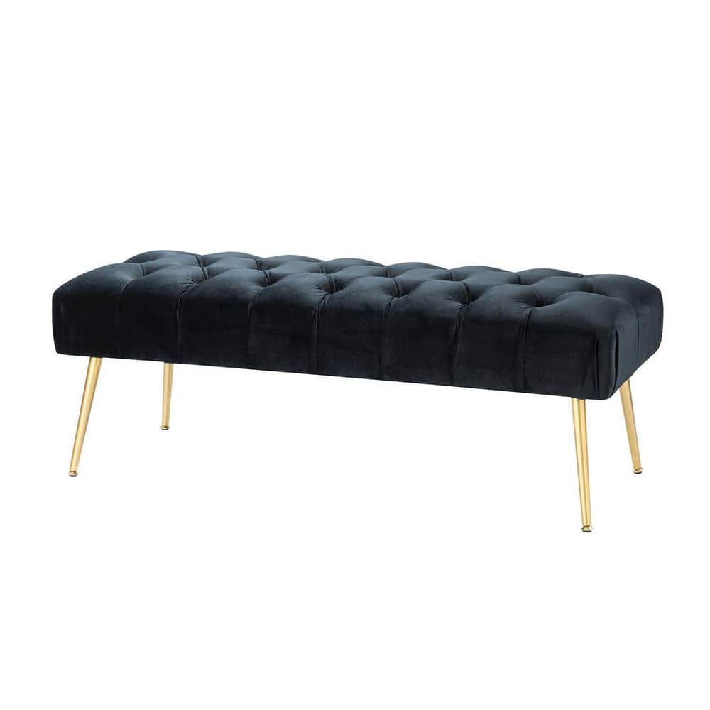 ARTFUL LIVING DESIGN Adela Wide Black Bedroom Bench with Metal Legs 48 in. LYSN22143-BLACK - The ...