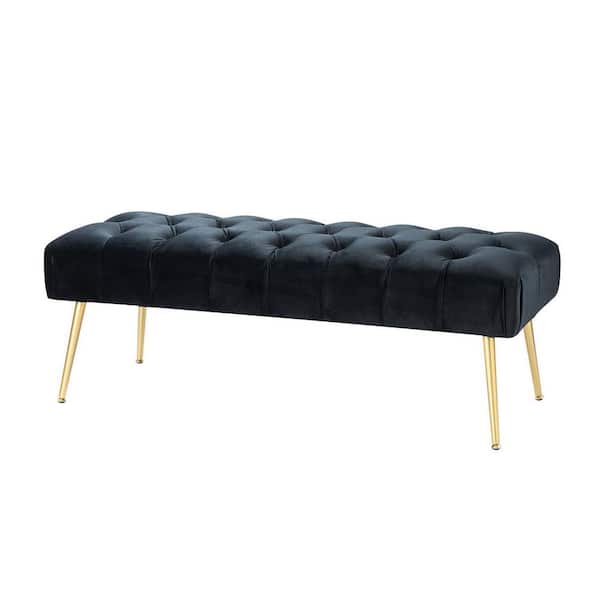ARTFUL LIVING DESIGN Adela Wide Black Bedroom Bench with Metal Legs 48