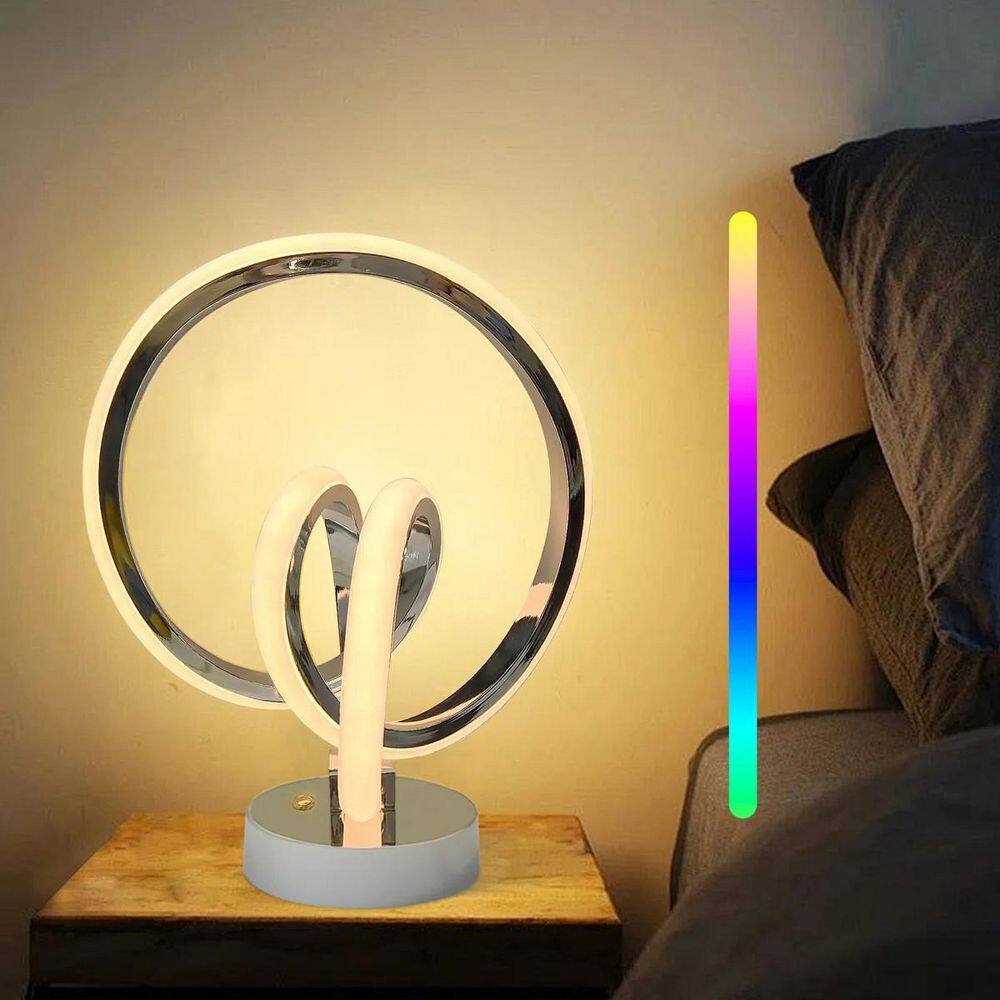 10.43 in. Chrome Modern Novelty Dimmable RGB Integrated LED Table Lamp for Living Room Bedroom with Remote Included price history on PriceWatchPro