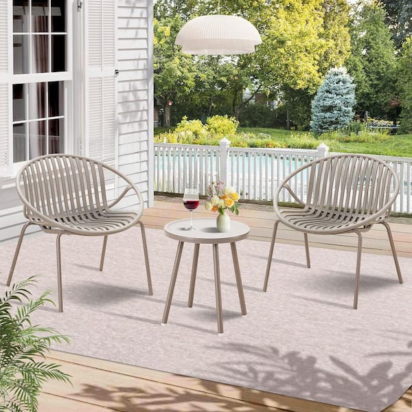 Khaki 3-Piece Resin Plastic Patio Conversation Deep Seating Set