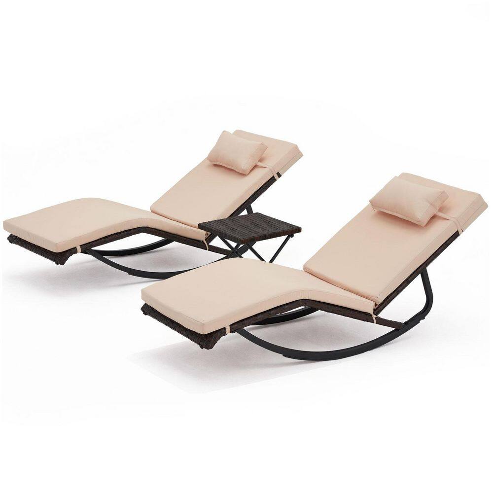 Outdoor Lounge Chair Set of 3 with Folding Table and Adjustable Headrest for Pool, Patio, Porch, Backyard(Khaki) price history on PriceWatchPro