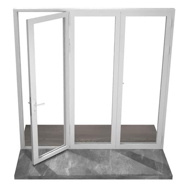 96 in. x 80 in. Left Swing/Outswing White Aluminum Folding Patio door