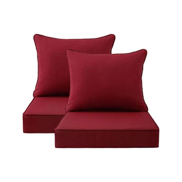 24 in. x 24 in. set of 2 Deep Seating Outdoor Water-Repellent, Fade Resistant Lounge Chair Cushion Red Cush