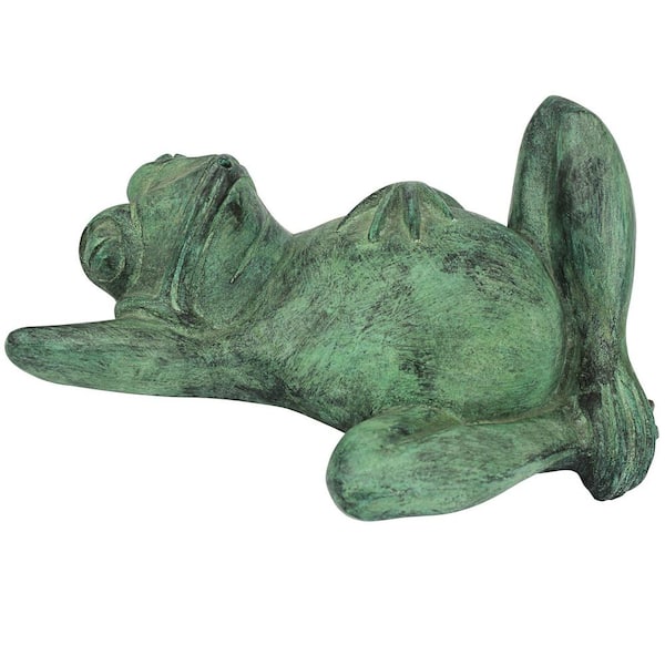 Design Toscano Spitting Lazy Frog Emerald Verde Cast Bronze Piped Spitting Statue