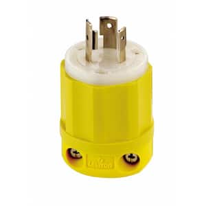 20 Amp 125-Volt NEMA L5-20P 2-Pole 3-Watt Locking Plug Industrial Grade Grounding Corrosion Resistant, Yellow-White