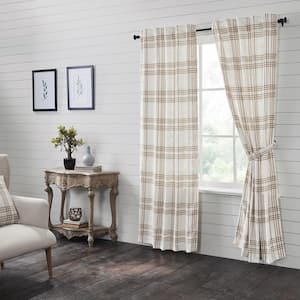 Wheat Plaid 40 in W x 84 in L Light Filtering Rod Pocket Window Panel Golden Tan White Pair
