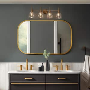 Cymerlarity Modern Industrial 28.5 in. 4-Light Brass Gold Bathroom Vanity Light with Dome Hammered Glass Shades