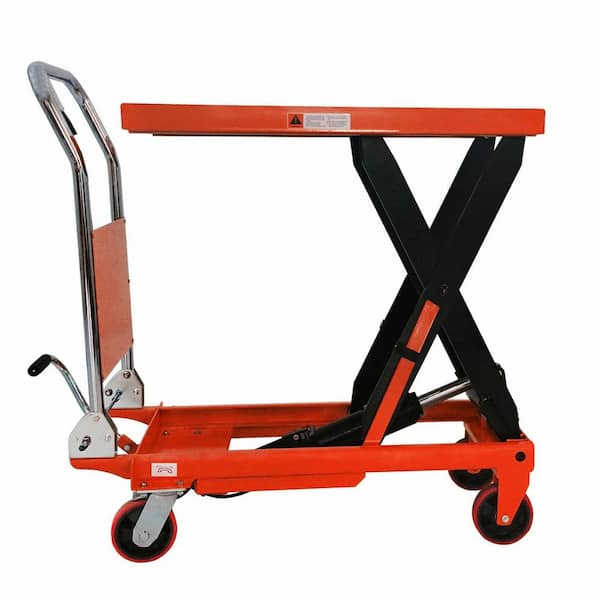 Orange Manual Hydraulic Single Scissor Lift Table 660 lbs. with 35.4 in. Lifting Height