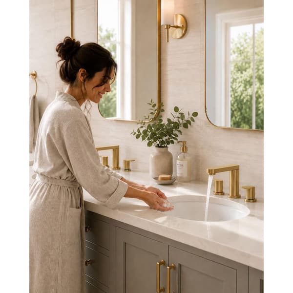 8 in. Waterfall Widespread 2-Handle Bathroom Faucet with Pop-Up Drain Assembly in Brushed Gold (2-Pack)