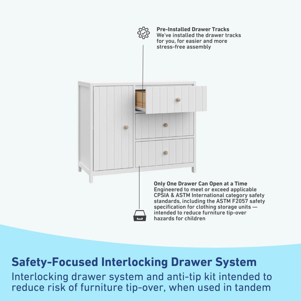 White GREENGUARD Certified 3-Drawer Combo Nursery Dresser
