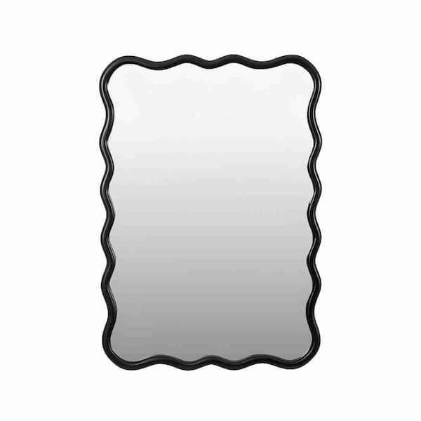 40 in. W x 28 in. H Solid Wood Wavy Rectangle Framed Wall Mount Bathroom Vanity Mirror in Black