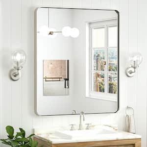 30 in. W x 36 in. H Modern Rectangular Brushed Nickel Bathroom Mirrors Aluminum Framed Wall Bathroom Vanity Mirror