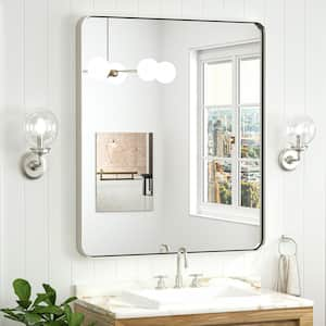 30 in. W x 36 in. H Modern Rectangular Silver Gray Aluminum Framed Wall Bathroom Vanity Mirror