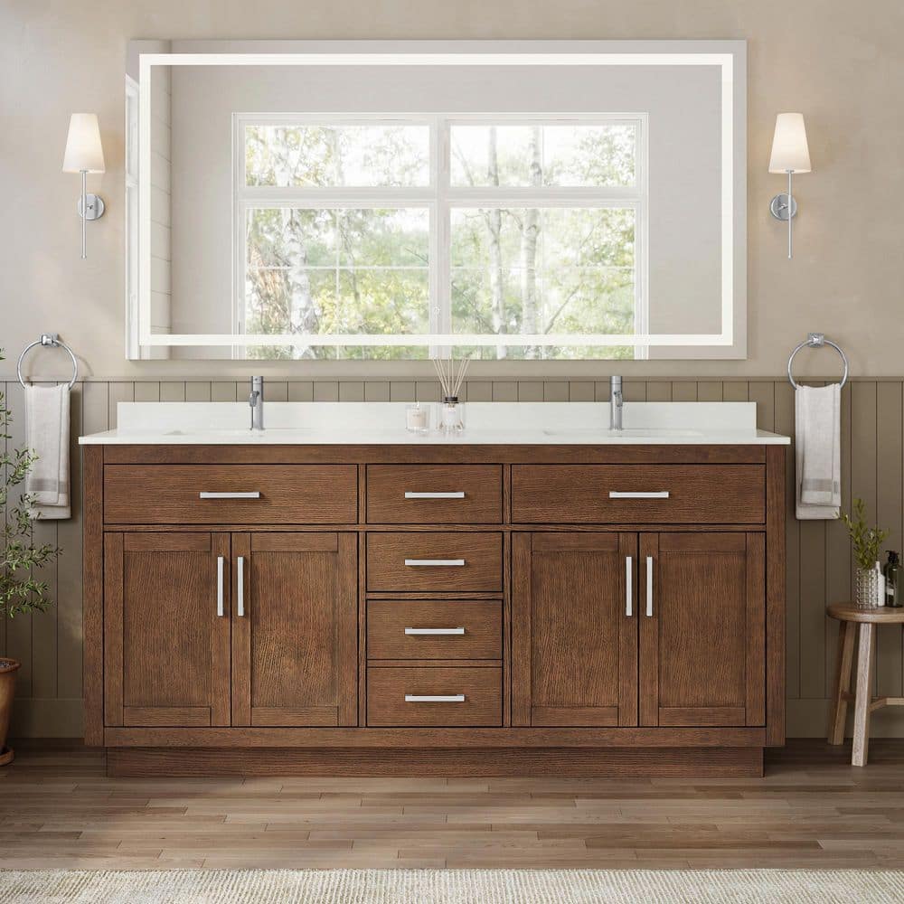 Beckett TK 72 in. Double Freestanding Dark Oak Bath Vanity with White Cultured Marble Top price history on PriceWatchPro