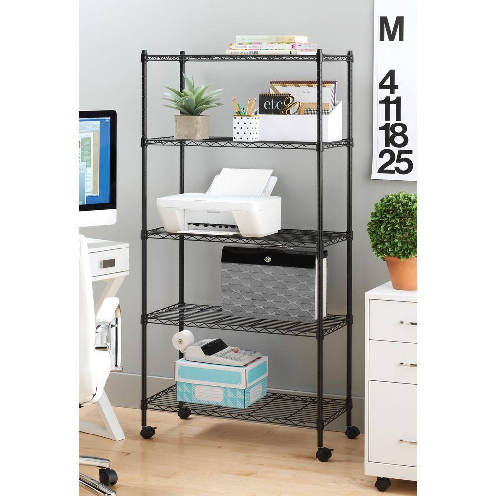 Whitmor Supreme Black 5-Tier Rolling Metal Shelf Cart