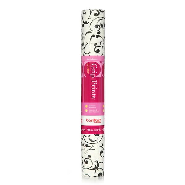 Con-Tact Grip Prints Black and White Floral 18 in. x 8 ft. Non-Adhesive Shelf and Drawer Liner (4-Rolls)