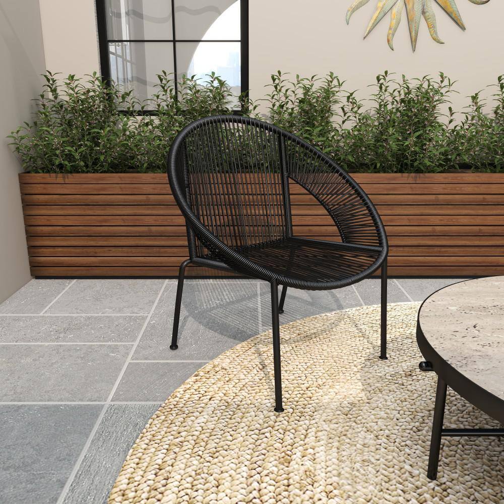Mid-Century Modern Black Woven Patio Dining Chair