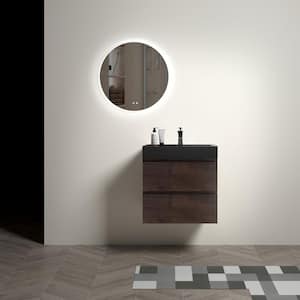 Aaby 24 in. W x 18 in. D x 25 in. H Wall Mounted Floating Bath Vanity Cabinet in Brown with Black Quartz Top and Sink