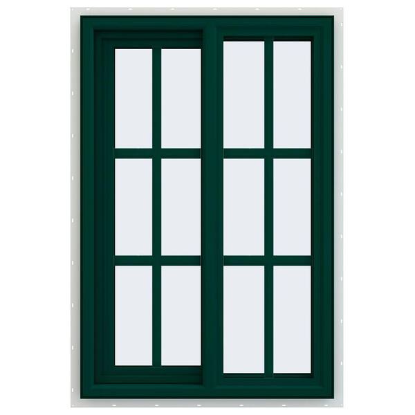 JELD-WEN 23.5 in. x 35.5 in. V-4500 Series Green Painted Vinyl Left-Handed Sliding Window with Colonial Grids/Grilles
