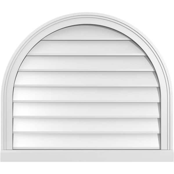 Ekena Millwork 30 in. x 26 in. Round Top Surface Mount PVC Gable Vent: Decorative with Brickmould Sill Frame