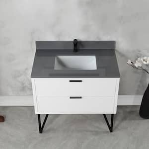 Helios 36 in. W x 22 in. D Single Sink Bath Vanity in White with Gray Composite Stone Top without Mirror