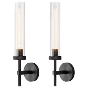 19 in. 1-Light Black Wall Sconce, Modern Wall Light with Glass Tube for Living Room, Dining Room (2-Sets)