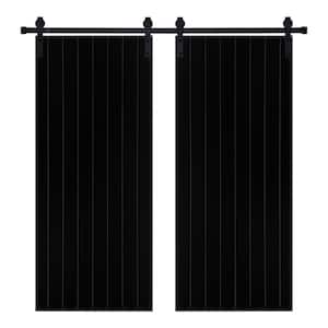 Modern V08 Designed 48 in. x 80 in. MDF Panel Black Painted Double Sliding Barn Door with Hardware Kit