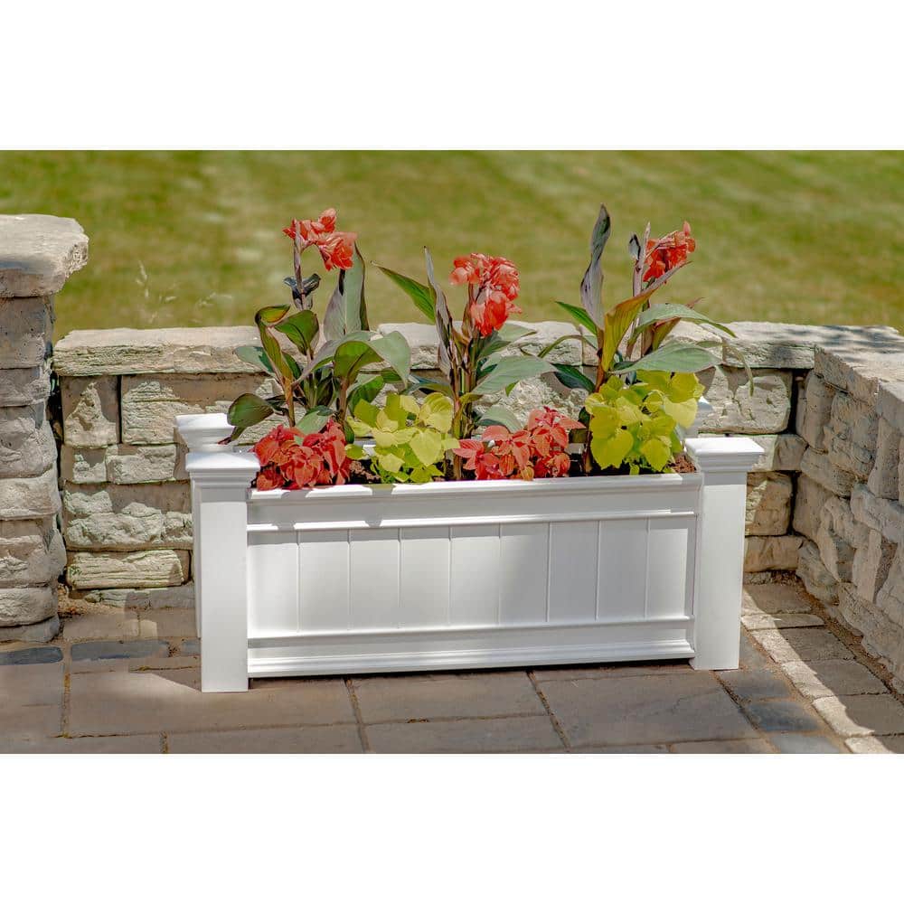 Windsor White Vinyl Outdoor Planter Box with Crown Molding