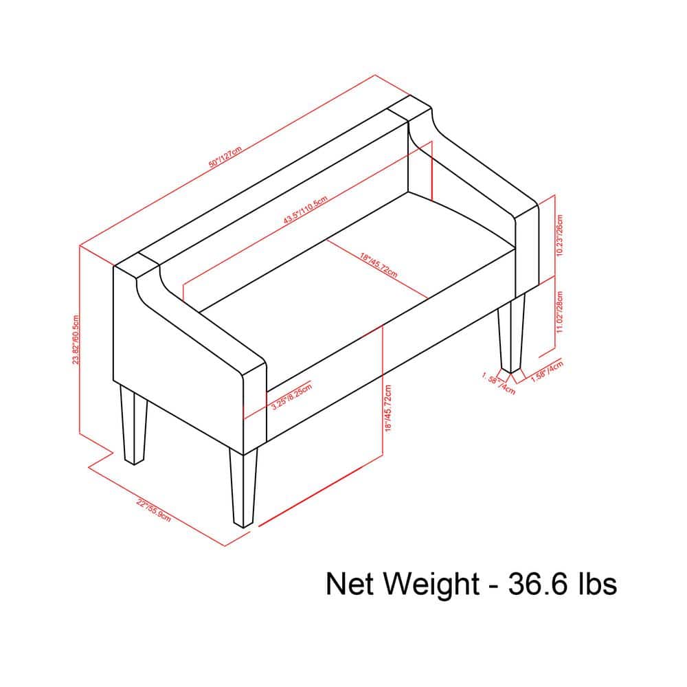 Platinum Upholstered Bench with Low Back and Swooped Arms