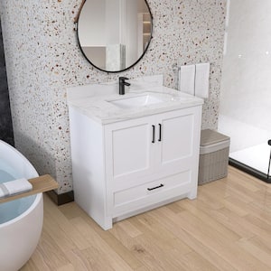 36 in. W x 22 in. D x 35 in. H Single Sink Freestanding Bath Vanity for Bathroom in White with White Marble Top Basin
