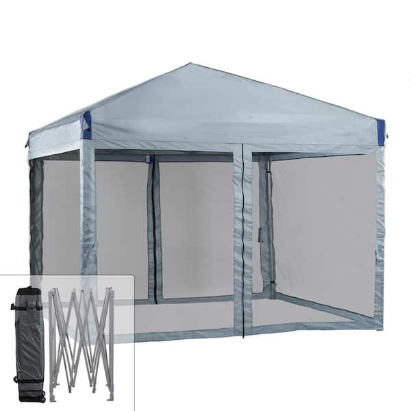 12 ft. x 12 ft. Pop Up Canopy Tent with Removable Mesh Sidewall,with Roller Bag-Gray