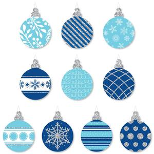 Hanging Blue and Silver Ornaments Outdoor Holiday and Christmas Hanging Porch and Tree Yard Decorations (10-Pieces)