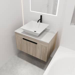 PETIT 29.5 in. W x 18.9 in. D x 23.3 in. H Single Sink Floating Bath Vanity in Oak with White Stone Top and Ceramic Sink